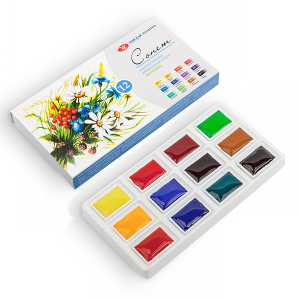 Набор акварельных красок СОНЕТ «Ботаника», картонная упаковка, 12x2,5 ml, ЗХК - фото 1