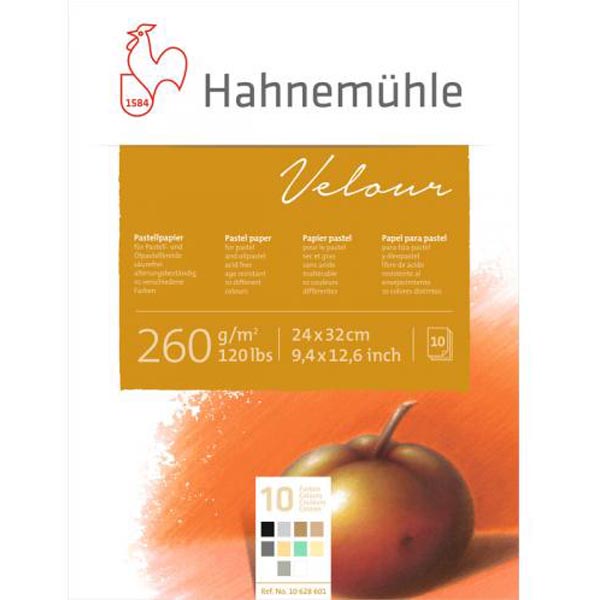 Блок пастельной бумаги Hahnemuhle «Velour», бархатная фактура, белая бумага, 24х32см, 10л, 260/м2. H - фото 1