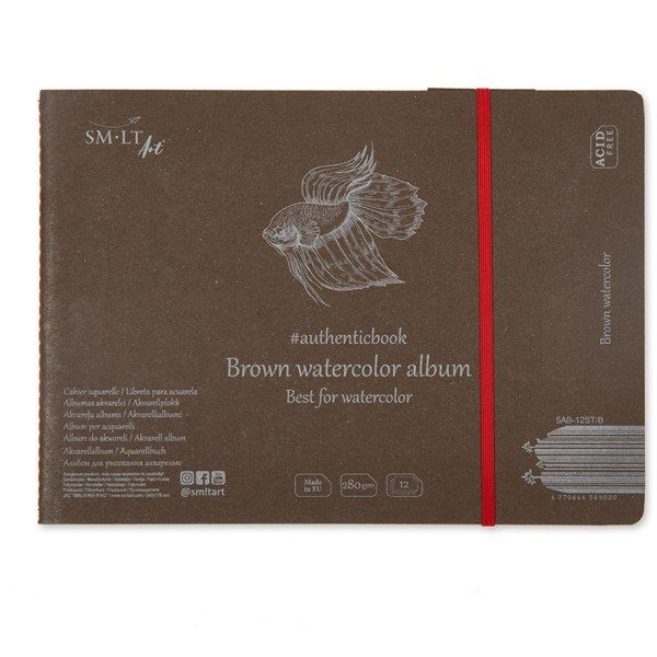 Альбом для акварелі AUTHENTIC з коричневим папером, А5 (24,5*17,6 см), 280 г/м2, 12 арк., SMILTAINIS  - фото 1