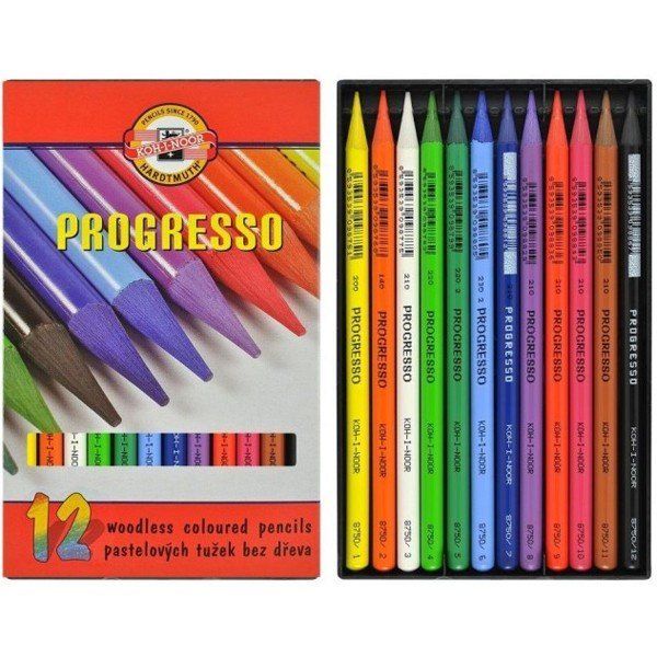 Набір кольорових бездерев'яних олівців Progresso, 12 кольорів, Koh-i-Noor 