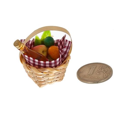 Плетеная корзинка круглая с продуктами и вином (иск.мат.)