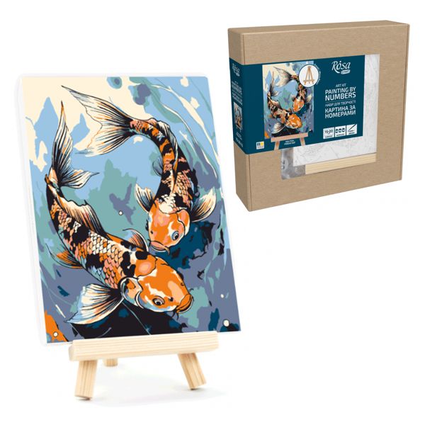 Набор, картина по номерам, Рыбки кои, 15х20см, с мольбертом, ROSA START - фото 1