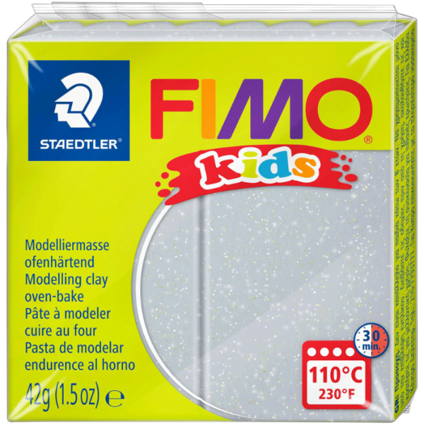 Полимерная глина FIMO Kids 42 гр. СРІБНА З ГЛІТЕРОМ