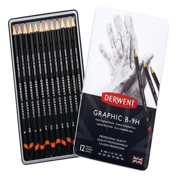 Набір олівців чорнографітних GRAPHIC HARD B-9H Derwent, в метал. упаковці, 12 шт/уп. 