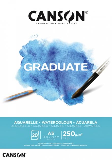 Блок бумаги для акварели Graduate Watercolour, мелкое зерно, CP, 250 г, А5, 14,8х21 см. 20л. Canson - фото 1