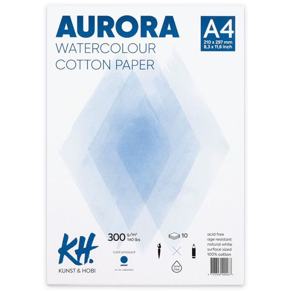 Склейка-блок для акварели Aurora Watercolour A4, CP среднее зерно 100% хлопок, 10 л., 300 г/м2 - фото 1