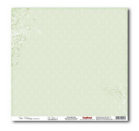 Бумага для скрапбукинга Свадебная Нежно-Зеленая-2, 30,5х30,5 см