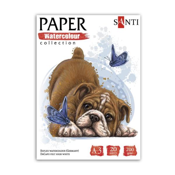 Бумага для акварели SANTI «Animals» A3, Paper Watercolour Collection, папка 20 л., 200 г/м2