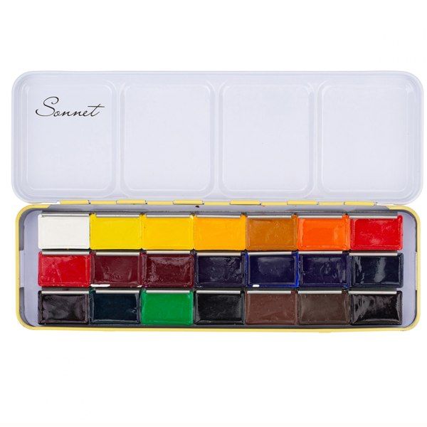 Акварельные краски "Сонет" набор 21 цвет, кюветы 2,5 мл, в метал. пенале ЗХК - фото 1