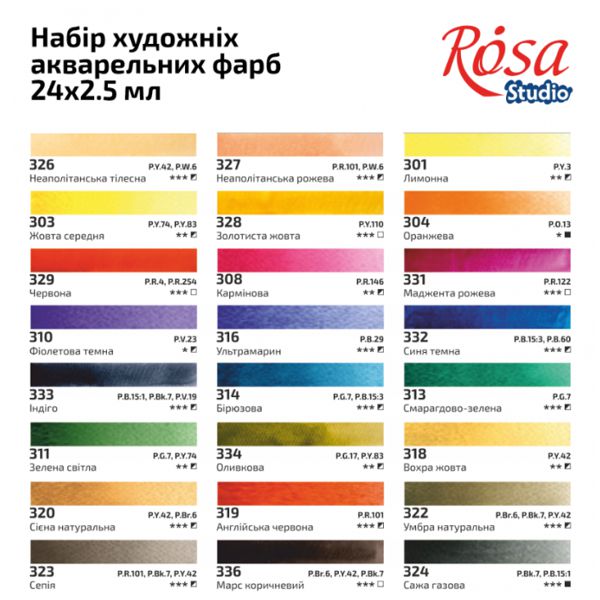 Набор акварельных красок PORTRAIT 24*2,5мл, кювета, картон, ROSA Studio - фото 5