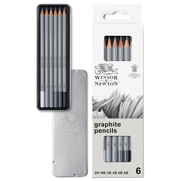 Winsor набор карандашей графитных, метал. пенал Graphic pensil, 6 шт (B2,4,6,8,HB,2H) - фото 1