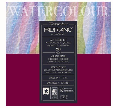 Блок-склейка для акварелі Watercolor 30x30см, 200г/м2, 20л, середнє зерно, Fabriano  - фото 1