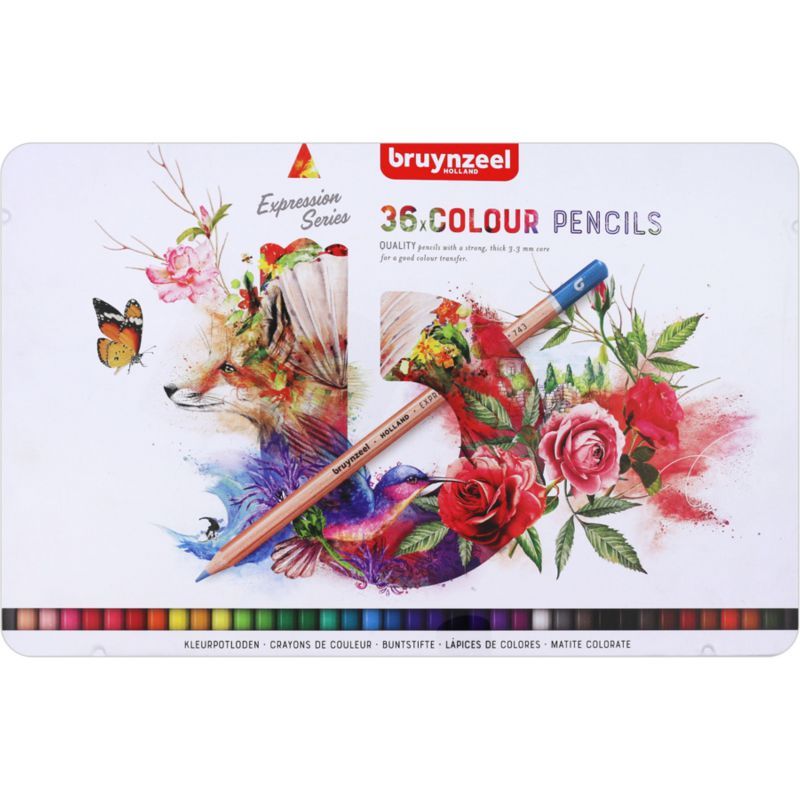 Набір кольорових олівців Bruynzeel "EXPRESSION" 36 кольорів, метал. коробка  - фото 1