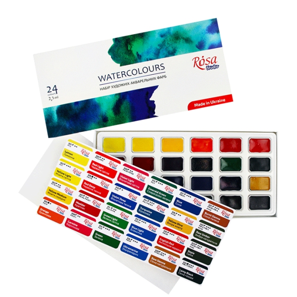 Набор акварельных красок ROSA Studio в кюветах (340324), картон, 24 цвета - фото 4