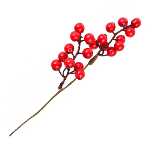 Искусственна ветка с красными ягодами и снежным декором Exner