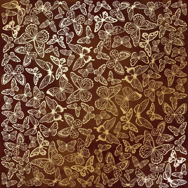 Аркуш паперу з фольгуванням "Golden Butterflies, color Brown aquarel", 30,5x30,5 см, Фабрика Декору