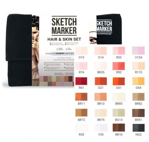 Набір маркерів SKETCHMARKER Hair&Skin set 24, відтінки ВОЛОССЯ І ТІЛА (24 маркери+сумка органайзер). 