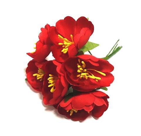Квіти вишні із тканини, Червоні, 6 шт/уп. 