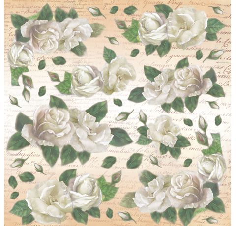 Рисовая бумага Stamperia «Бутоны белых роз», 50*50 см
