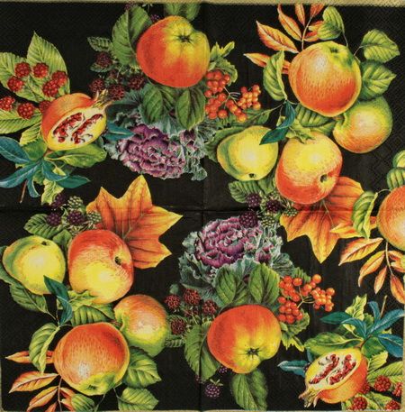 Салфетка Фруктовые букеты на черном