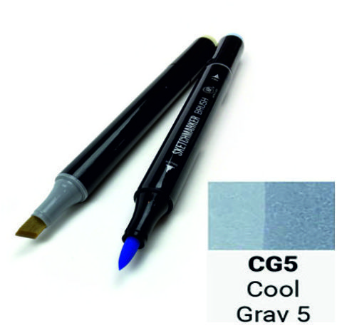 Маркер SKETCHMARKER BRUSH, цвет ПРОХЛАДНЫЙ СЕРЫЙ 5 (Cool Gray 5) 2 пера: долото и мягкое, SMB-CG05