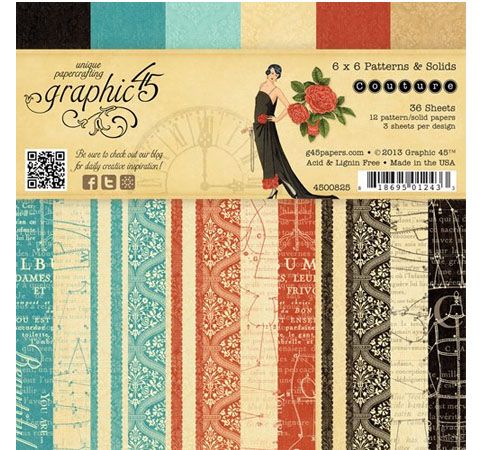 Набор бумаги Graphic45 «Couture», 15х15см, 24л.