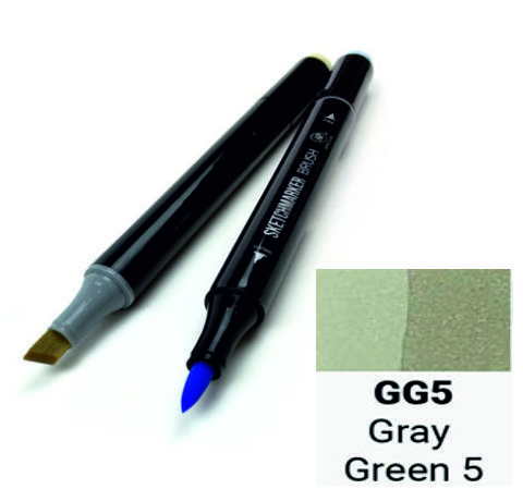 Маркер SKETCHMARKER BRUSH, колір СЕРО ЗЕЛЕНИЙ 5 (Gray Green 5) 2 пера: долото та м'яке, SMB-GG05 
