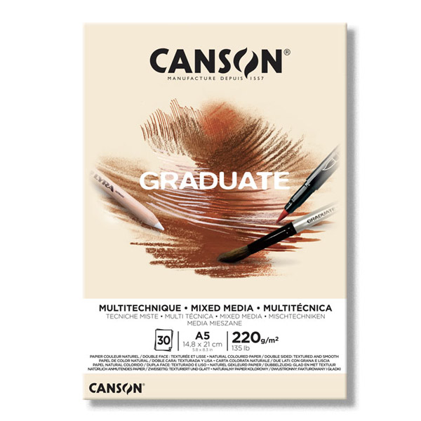 Canson Блок бумаги для разных техник Graduate Mix Media Natural, 220 гр, А5, 14,8х21см. 30л - фото 1