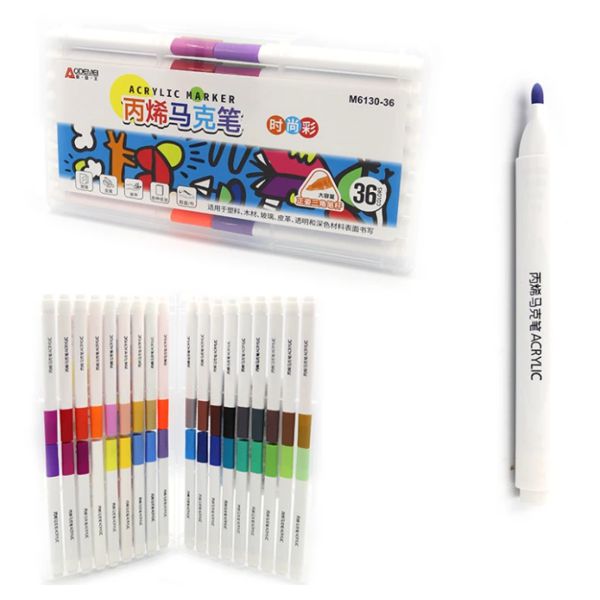 Набір акрилових маркерів AODEMEI, трикутний корпус, пластик. бокс, 36 шт/уп.