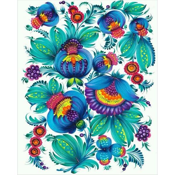 Алмазна мозаїка на підрамнику SANTI «Квітковий орнамент синій», 40х50 см - фото 1
