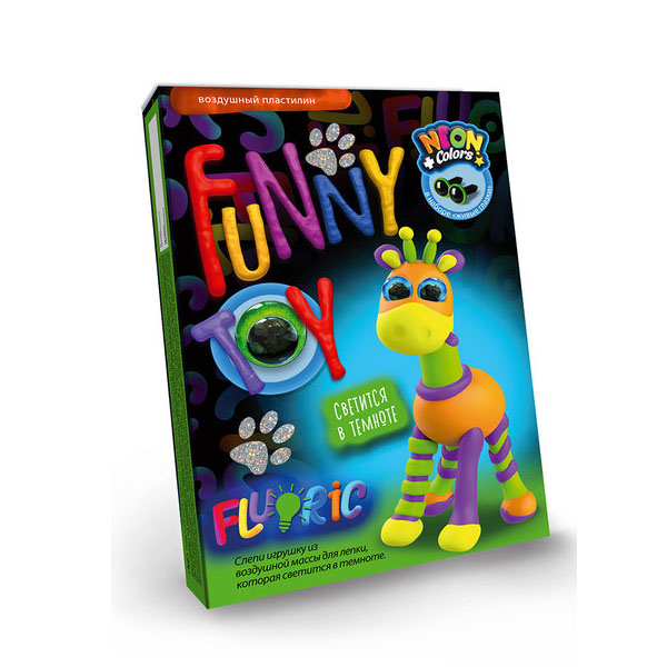 Набор самозастывающего пластилина "Funny Toy FLUORIC", 4 цвета+пара глазок