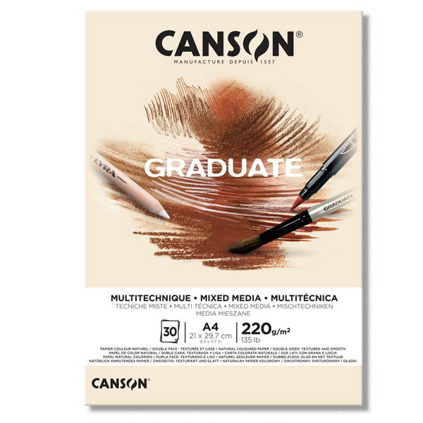 Canson Блок бумаги для разных техник Graduate Mix Media Natural, 220 гр, А4, 21х29,7см. 30л - фото 1