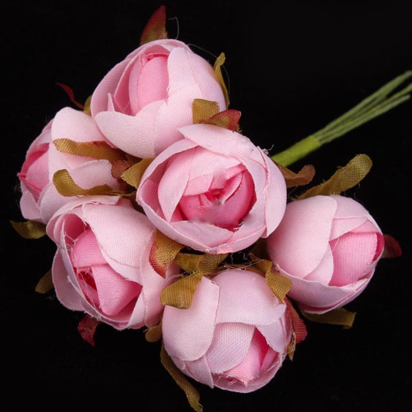 Букетик искусственных цветов розы 6 шт/уп., РОЗОВЫЕ - фото 1