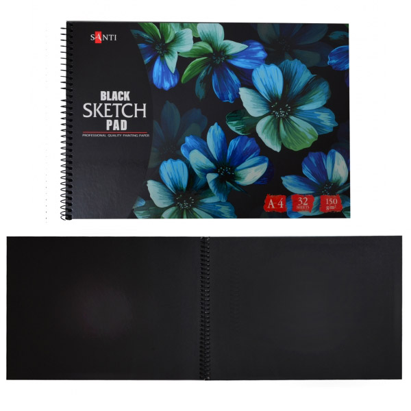 Альбом із чорним папером SANTI "Black Sketch Pad", А4, 32 арк., 150 г/м2 
