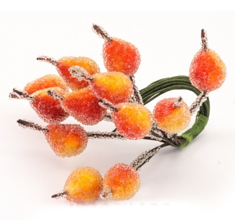 Декоративні груші в обсипанні, на дроті, 12 шт/уп 