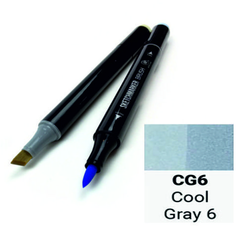 Маркер SKETCHMARKER BRUSH, цвет ПРОХЛАДНЫЙ СЕРЫЙ 6 (Cool Gray 6) 2 пера: долото и мягкое, SMB-CG06