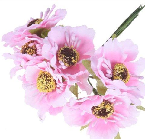 Штучні квіти з тканини, рожеві, 6шт/уп. 
