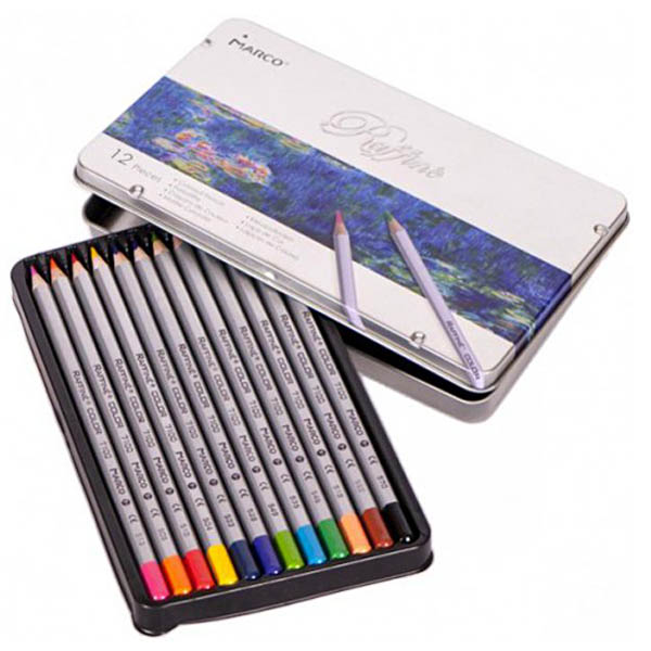 Набір м'яких кольорових олівців Marco, Raffine, 12 кольорів, мет. пеналі  - фото 1
