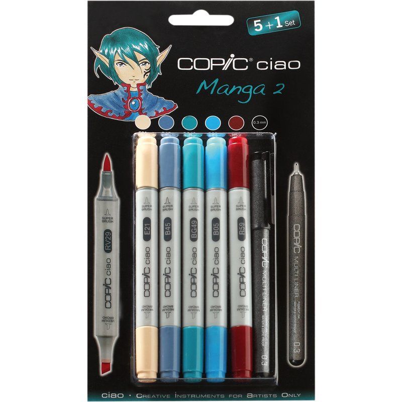 Copic набор маркеров Ciao Set 5+1 Manga 2, цвета+лайнер