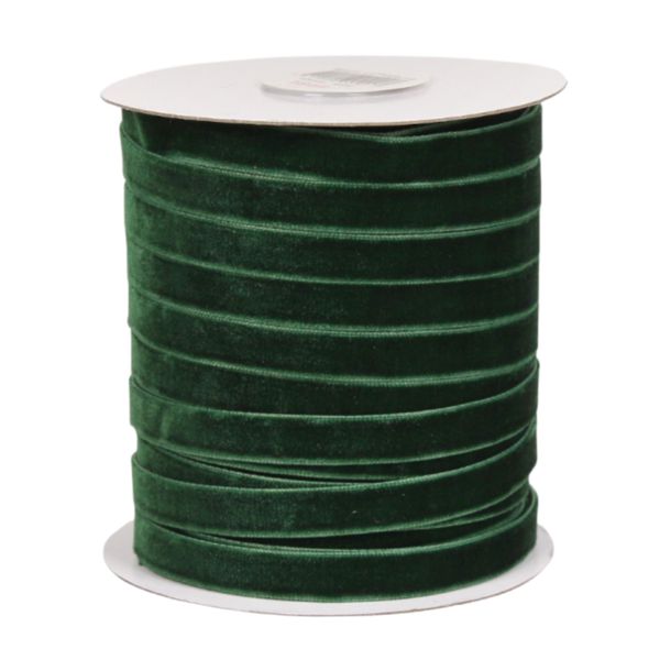 Лента бархатная, Тёмно-зелёная,1 см/1 метр - фото 1