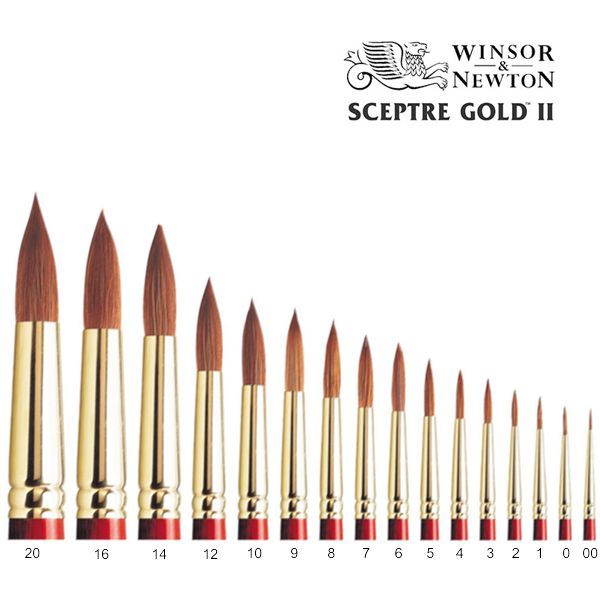 Winsor круглая кисть, Соболь/синтетика, к/р, серии 101 Scepter Gold II. РАЗМЕРЫ В АССОРТИМЕНТЕ