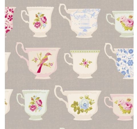 Отрез ткани Тильда 50*55 см ФАРФОРОВЫЕ КРУЖКИ СЕРЫЙ ЛЕН