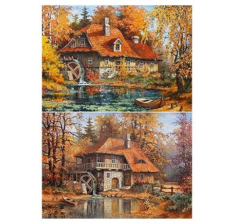 Декупажная карта «Осенний пейзаж с домиком, 2 картинки», А4, 55 г/м2, Decards