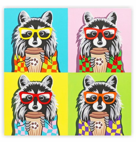 Полотно на картоні з контуром "Pop Art Raccoon", 30х30см, бавовна, акрил, ROSA START  - фото 2