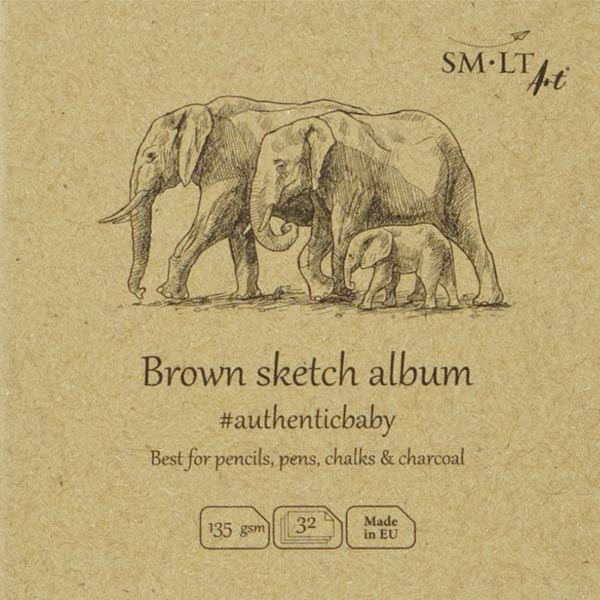 Альбом для эскизов AUTHENTIC Baby 9*9 см, 135 г/м2, 32л, коричневая бумага, SMILTAINIS - фото 1