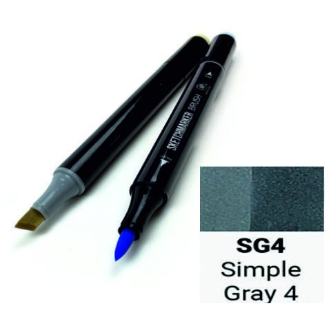 Маркер SKETCHMARKER BRUSH, колір ПРОСТИЙ СІРИЙ 4 (Simple Gray 4) 2 пера: долото та м'яке, SMB-SG04 