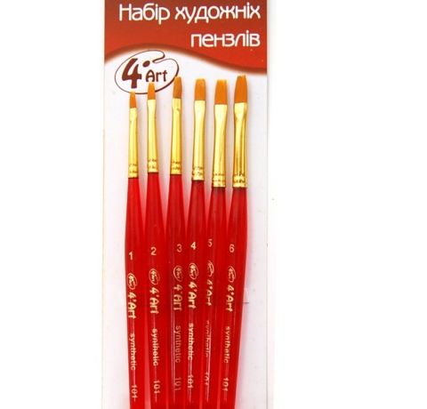 Набор плоских синтетических кистей 4Art, 6 шт/уп.
