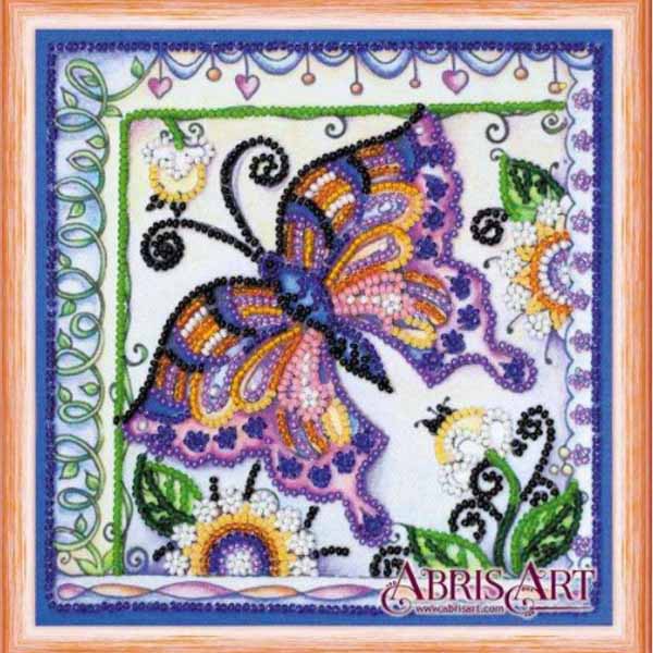 Набор для вышивки бисером на натуральном художественном холсте «Бабочка в цветах» (15х15 см) - фото 1