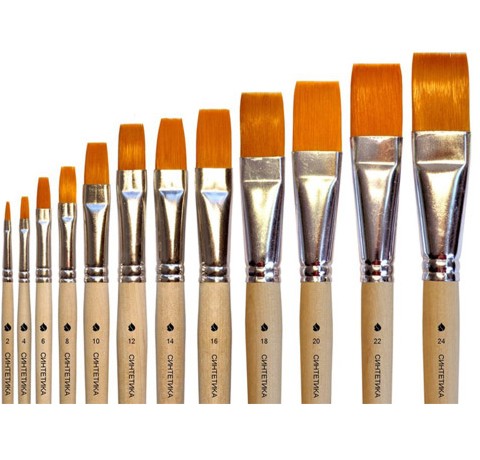 Кисть із синтетики плоска, ручка не пофарбована (в асортименті)  - фото 1