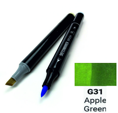 Маркер SKETCHMARKER BRUSH, колір Зелене яблуко (Apple Green 2 пера: долото та м'яке, SMB-G031 
